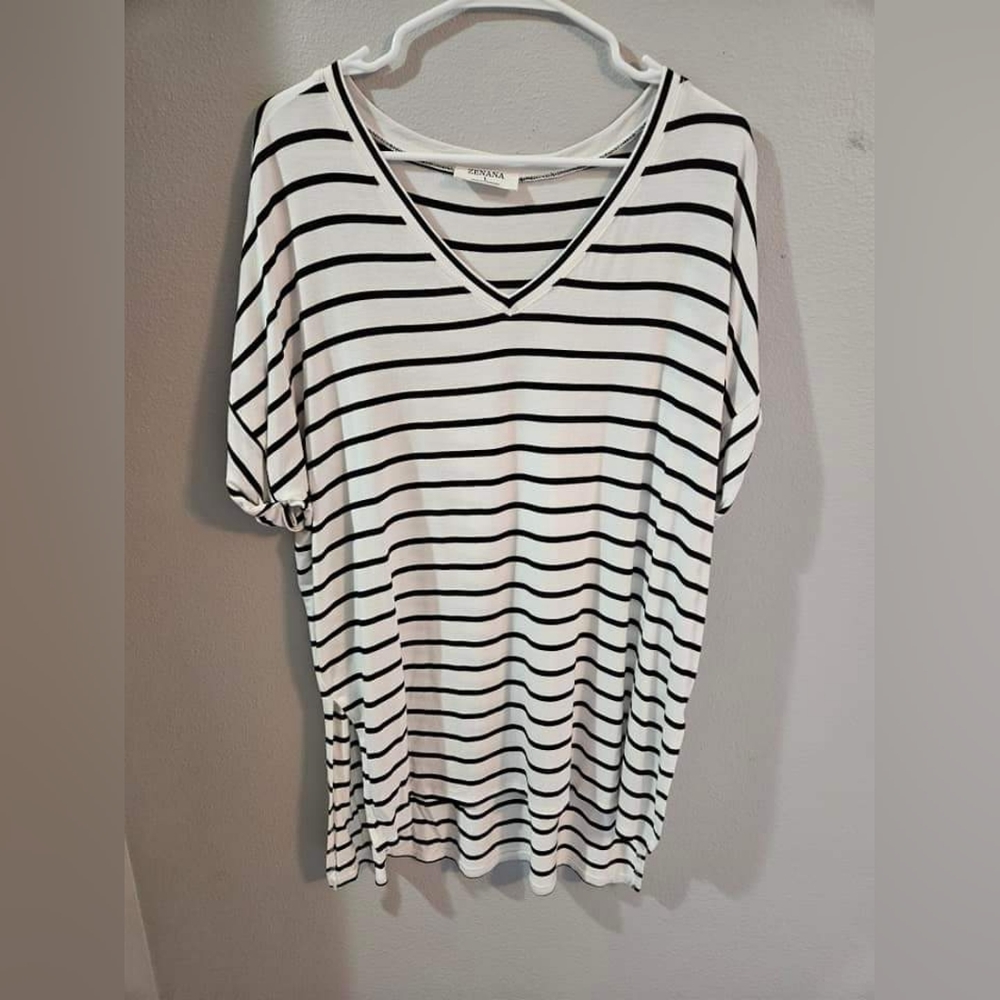 V-Neck Stripe Hi Low Tunic Tee